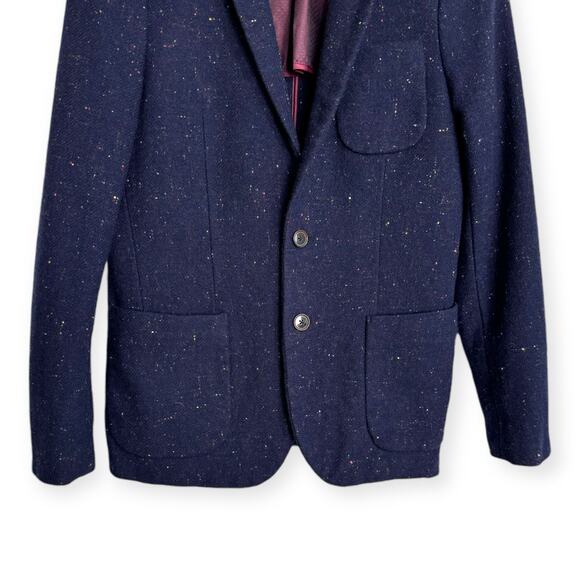 Scotch & Soda Navy Blue Wool Tweed Slim Fit Two Button Blazer Men's Size M/48 - Picture 4 of 14